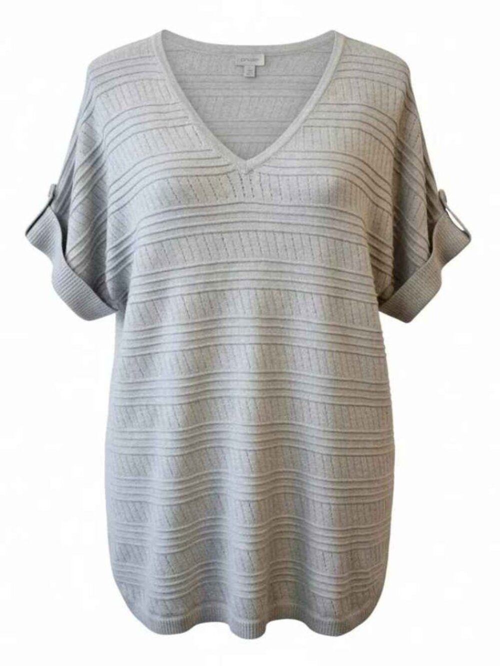Avenue Womens V-Neck Pointelle Knit Top Rayon Blend Casual Grey Size 18/20